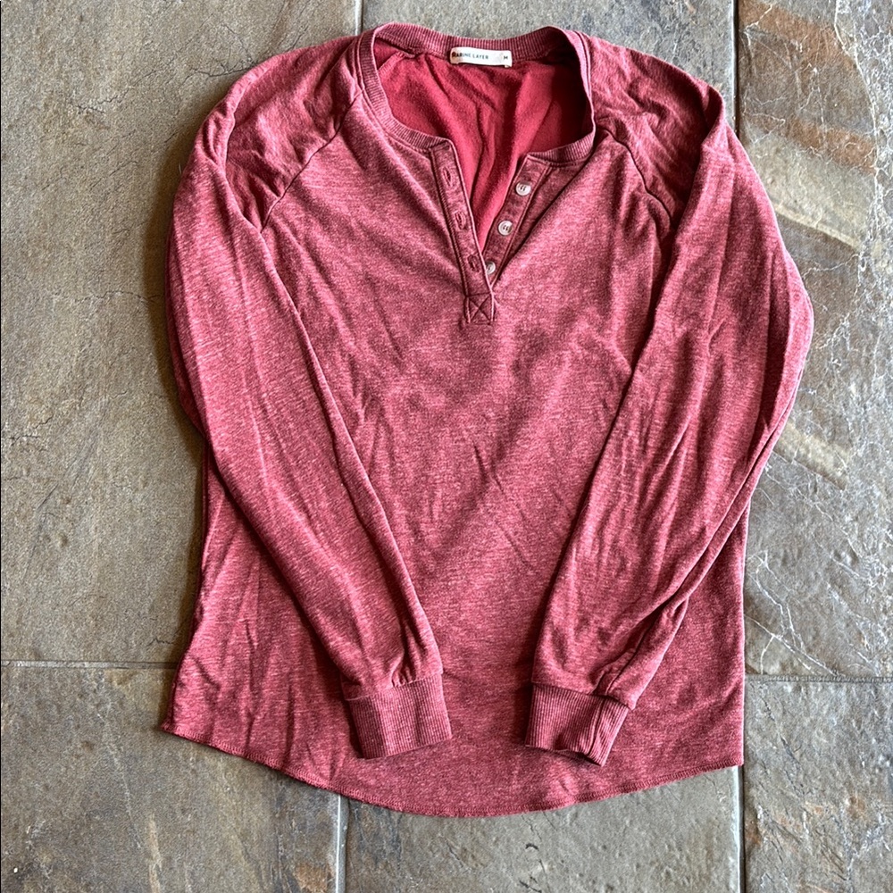 Marine Layer double knit Henley- heather red